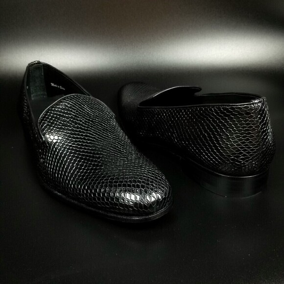 NEW MEZLAN Venetian Snake Leather Slip On Loafers Dress shoe 12 Black Old Money - Picture 5 of 11